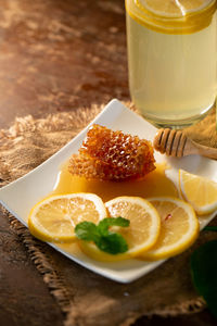 High angle view of breakfast on table