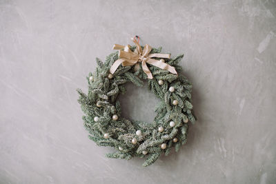 High angle view of christmas decoration on table