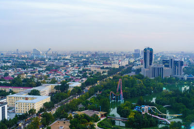 High angle view of cityscape against sky