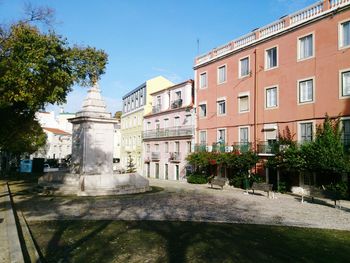 View of buildings against clear sky