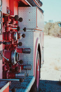 Close-up of fire engine outdoors