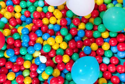 High angle view of multi colored balloons balls