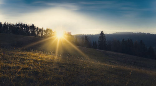 Scenic view of field against sky during sunset