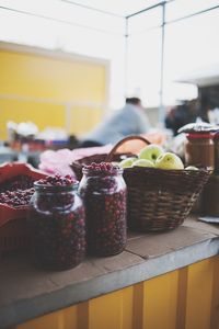 Fruits and vegetables on table at market stall