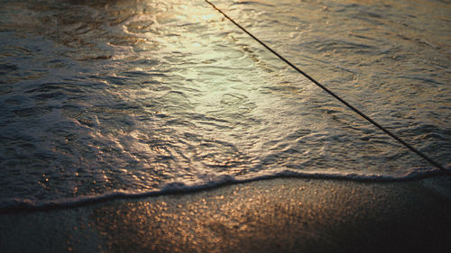 High angle view of wet shore