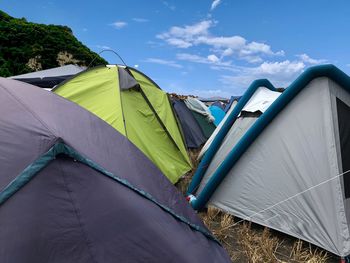 Low angle view of tent against sky