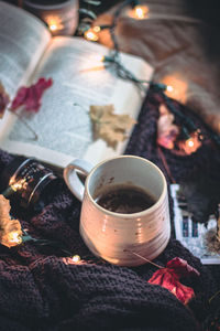 Close-up of coffee cup on table