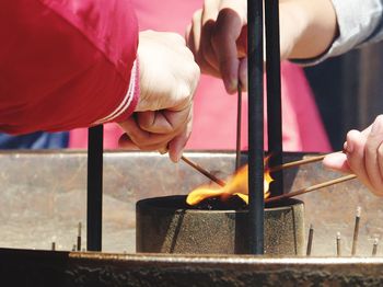 Close-up of man hands on floor