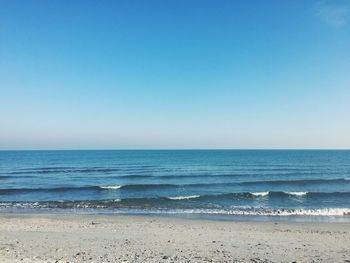 Scenic view of sea against clear blue sky