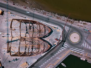 High angle view of road amidst buildings in city