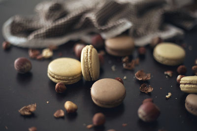 High angle view of roasted coffee beans on table