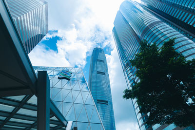 Low angle view of modern buildings against sky
