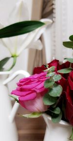 Close-up of pink roses in vase