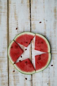 Directly above shot of red fruit on table