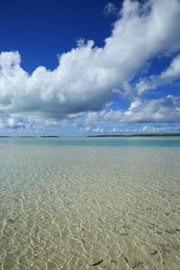 Scenic view of beach against blue sky