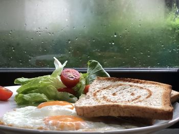 Close-up of breakfast served in plate