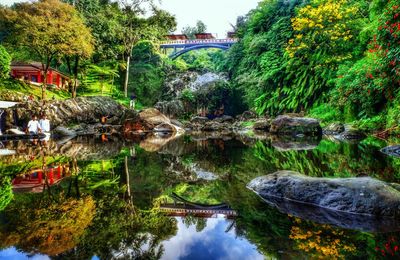 View of arch bridge over river
