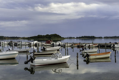 Boats moored in harbor