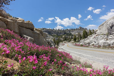 Road by mountains against sky