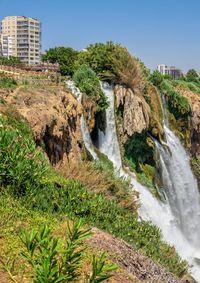 Lower duden waterfalls or lara waterfall in antalya, turkey, on a sunny summer day