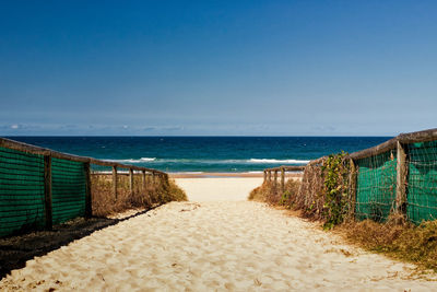 Scenic view of beach against clear sky