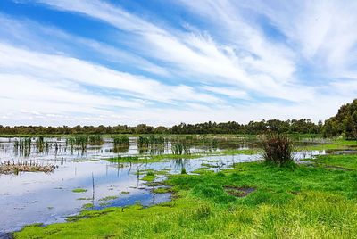 Scenic view of lake against sky