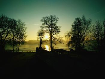 Silhouette trees against sky during sunset