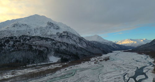 Scenic view of snowcapped mountains against sky