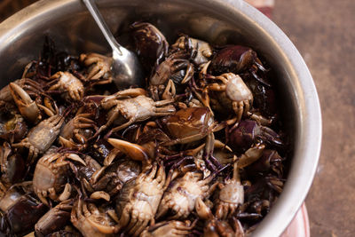 High angle view of seafood