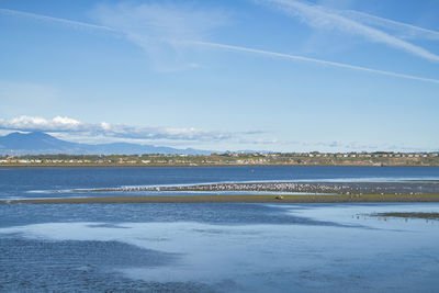 Scenic view of sea against blue sky