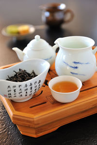 Close-up of tea cup on table