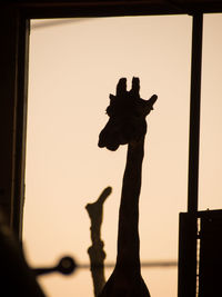 Low angle view of silhouette statue against sky during sunset