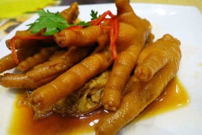 Close-up of served food in plate