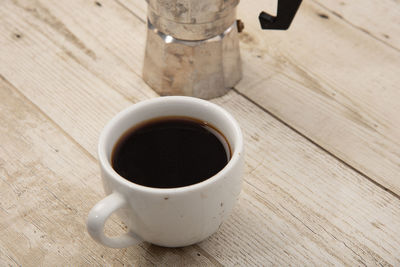 High angle view of coffee on table