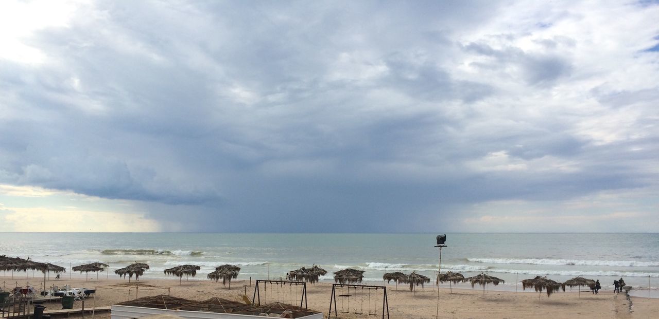 sea, beach, sky, horizon over water, cloud - sky, shore, water, scenics, tranquil scene, sand, cloudy, tranquility, beauty in nature, nature, cloud, weather, incidental people, overcast, coastline, idyllic