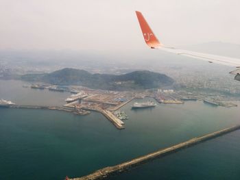 High angle view of boats in sea