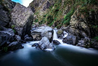 Stream flowing through rocks in forest