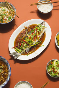 High angle view of food on table