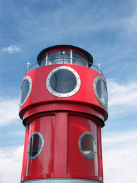 Red lighthouse against blue sky
