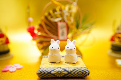 Close-up of dices on table