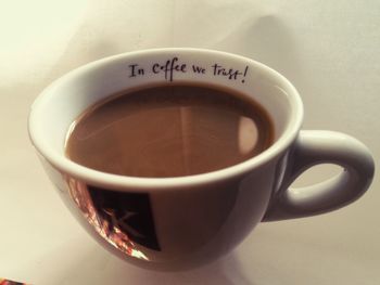 High angle view of coffee cup on table