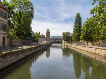 Idyllic waterside impression of strasbourg, a city at the alsace region in france