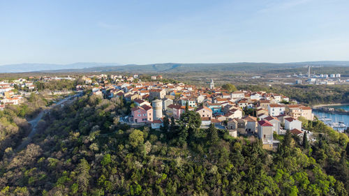 City omišalj on island krk in northern croatia on adriatic sea from above