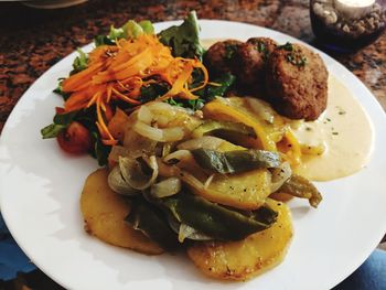 High angle view of meal served in plate