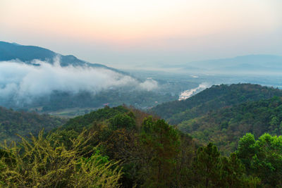 High angle view of mountains against sky