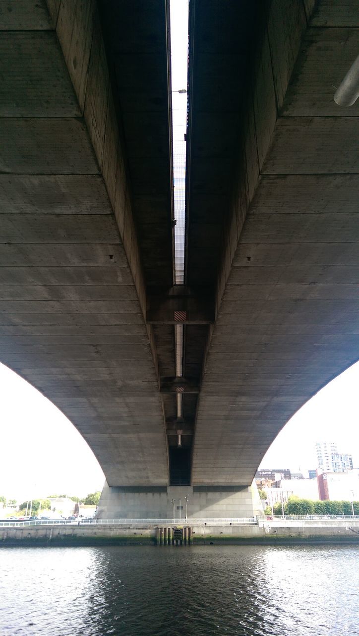 built structure, architecture, connection, bridge - man made structure, water, engineering, bridge, waterfront, river, transportation, support, architectural column, long, sea, diminishing perspective, below, column, sky, suspension bridge, day