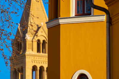 Low angle view of church in city