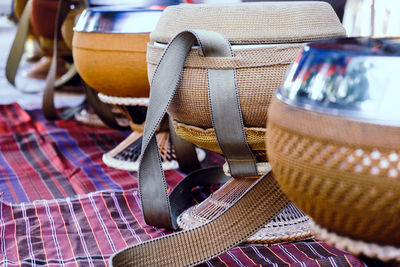 Close-up of wicker basket on floor