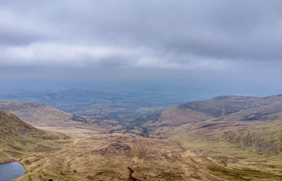 Scenic view of mountains against cloudy sky