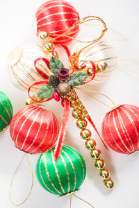 Close-up of christmas decorations on table